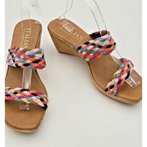 Italian Shoemakers "TINA" Women's 10 Multicolored Woven Wedge‎ Sandals